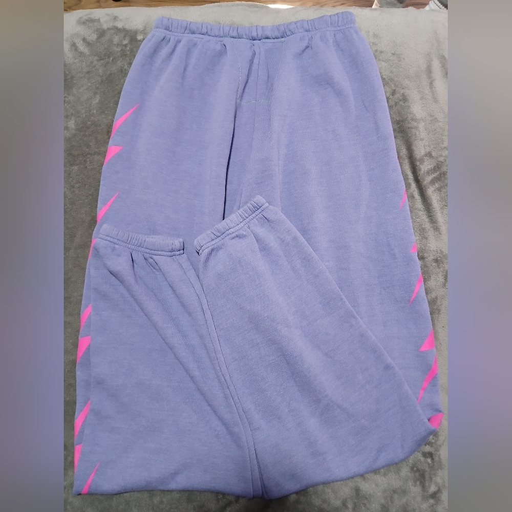 Aviator Nation Lavender Sweatpants with Pink Lightning Bolts - Picture 5 of 8